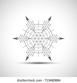 Sacred geometry element. Hexagonal element. Geometrical sign with shadow.