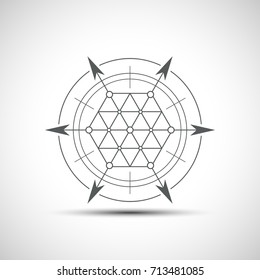 Sacred geometry element. Hexagonal element. Geometrical sign with shadow.
