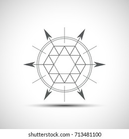Sacred geometry element. Hexagonal element. Geometrical sign with shadow.