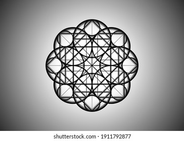 Sacred Geometry esoteric Flower of Life, black filigree mandala embroidery. Seed of life symbol,  luxury design vector divine meditative amulet isolated on grey background 