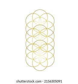 Sacred geometry, The Eternal Life Lotus, The Perpetual Life Source Code, Lotus of Life, Flower of life gold symbol isolated on white background.