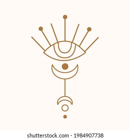 Sacred geometry eye logo, minimal linear style icon logotype. Boho spiritual mystic sign, doodle vector design symbol, simple tattoo