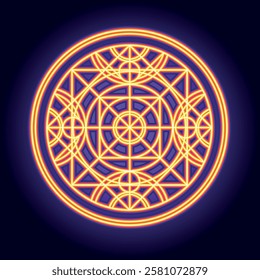 Sacred Geometry. Fiery Orange Mandala with Complex Interwoven Circles and Patterns