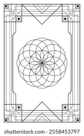 Sacred geometry flower of life art deco style illustration. Tarot deck design. Elegant luxury spiritual vector art.