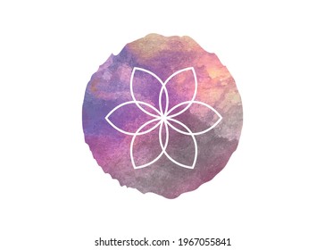 Sacred Geometry, Flower of Life in shade of round watercolor purple color. Sacred lotus, Seed of life symbol vector isolated on white background. Mystic meditative colorful mandala