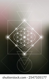 Flor de geometria sagrada da ilustração do vetor de vida. Elementos de energia esotéricos em design futurista relacionados com tarô, alquimia e astrologia