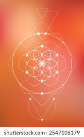 Flor de geometria sagrada da ilustração do vetor de vida. Elementos de energia esotéricos em design futurista relacionados com tarô, alquimia e astrologia