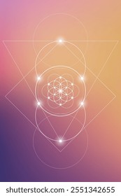 Sacred geometry flower of life vector illustration. Esoteric Energy Elements in Futuristic Design related to Tarot, Alchemy and Astrology