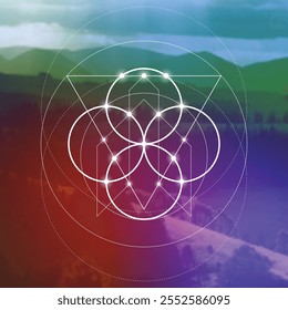 Sacred geometry flower of life vector illustration. Esoteric Energy Elements in Futuristic Design related to Tarot, Alchemy and Astrology