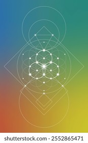 Sacred geometry flower of life vector illustration. Esoteric Energy Elements in Futuristic Design related to Tarot, Alchemy and Astrology