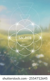 Sacred geometry flower of life vector illustration. Esoteric Energy Elements in Futuristic Design related to Tarot, Alchemy and Astrology. Golden ratio and Fibonacci row inspired design.