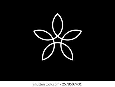 Sacred geometry flower symbol, minimalistic line art, seed of life pattern, esoteric spiritual icon, black and white vector design, mystical geometric outline.