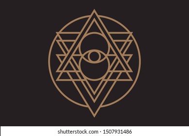 Sacred Geometry Forms with Eye. Vector illustration. Geometric Logo Design, Spirograph Lines. Alchemy Symbol, Occult and Mystic Sign.