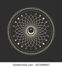 Sacred Geometry Forms with Eye. Vector illustration. Geometric Logo Design, Spirograph Lines. Alchemy Symbol, Occult and Mystic Sign. vector trend