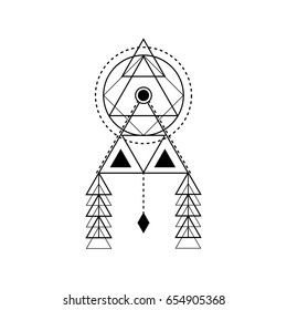 Sacred geometry forms. Magical totem. Alchemy, religion, philosophy, hipster elements and logo. Bohemian ethnic symbol