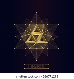 Sacred Geometry Forms, Shapes Of Lines, Logo, Sign, Symbol, Emblem, Badge, Award, Shape, Pentagrams. 3D Volumetric Shape Of Lines And A Triangle Pyramid