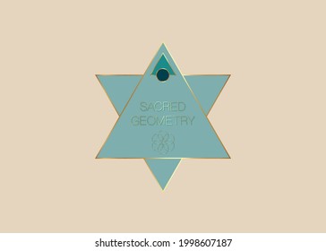 Sacred Geometry, Geometric triangles shape logo template, gold Flower of Life. Colorful Symbol of Harmony and Balance. Luxury green sign of purity. vector isolated on old vintage beige background