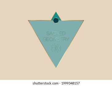 Sacred Geometry, Geometric triangles shape logo template, gold Flower of Life. Colorful Symbol of Harmony and Balance. Luxury green sign of purity. vector isolated on old vintage beige background