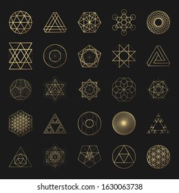 Sacred geometry golden vector design elements collection