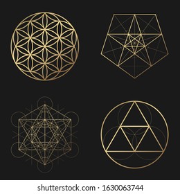 Sacred geometry golden vector design elements collection