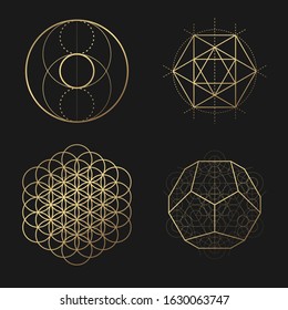 Sacred geometry golden vector design elements collection