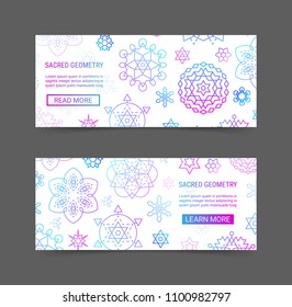 Sacred geometry gradient colorful ornament modern futuristic banner set. Cosmic design ornamental background template. EPS 10 vector geometric backdrop. Clipping masks