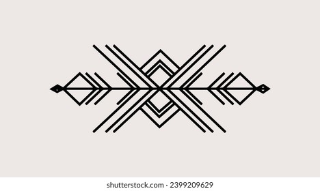 Sacred geometry. Graphic illustration of a shaman's totem arrow. Triangle symbol. Geometric runic symbol. Alchemy, religion, philosophy, astrology and spirituality. Vector illustration.