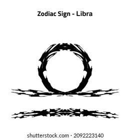 Sacred geometry. Hand drawn astrological sign. Libra zodiac sign is September and October. Black grunge tattoo. Graphic design element. Vector illustration.