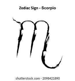 Sacred geometry. Hand drawn astrological sign. Scorpio zodiac sign is October and November. Black grunge tattoo. Graphic design element. Vector illustration.
