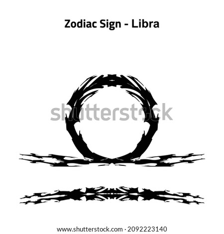 Sacred geometry. Hand drawn astrological sign. Libra zodiac sign is September and October. Black grunge tattoo. Graphic design element. Vector illustration.