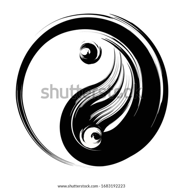Sacred\
geometry. Hand drawn yin yang symbol of harmony and balance. Vector\
design element. Asian icon. Black and white. Beginning. Grunge\
style. Black tattoo. Vector\
illustration.