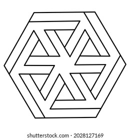 Sacred geometry hexagon. Impossible shapes. Web design element. Optical illusion object. Line design. Geometric figures. Optical art.