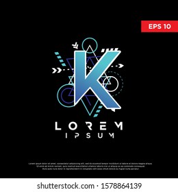 sacred geometry initial letter k logo, modern icon, template design