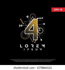 sacred geometry initial number 4 logo, modern icon, template design