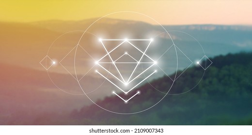 
Sacred geometry inspired vector illustration with interlocking circles and triangles.