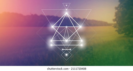 
La geometría sagrada inspiró la ilustración vectorial con círculos y triángulos entrelazados.