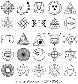 sacred geometry line art icons.  Black  aesthetic contours  