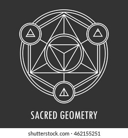 Sacred geometry linear contour element. Alchemy, religion, philosophy, spirituality, hipster symbol or element. Vector illustration. Geometric Shapes. 