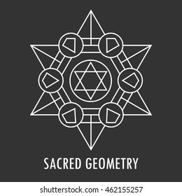 Sacred geometry linear contour element. Alchemy, religion, philosophy, spirituality, hipster symbol or element. Vector illustration. Geometric Shapes. 