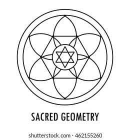 Sacred geometry linear contour element. Alchemy, religion, philosophy, spirituality, hipster symbol or element. Vector illustration. Geometric Shapes. 