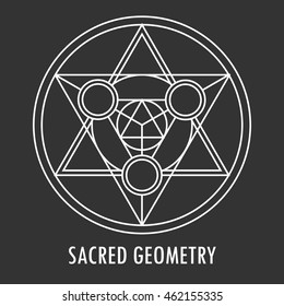 Sacred geometry linear contour element. Alchemy, religion, philosophy, spirituality, hipster symbol or element. Vector illustration. Geometric Shapes. 