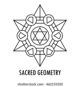 Sacred geometry linear contour element. Alchemy, religion, philosophy, spirituality, hipster symbol or element. Vector illustration. Geometric Shapes. 