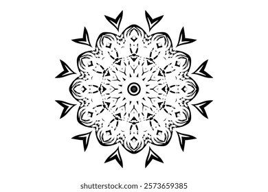 Sacred geometry mandala with central circle, intricate lines, and shapes on a plain background	
