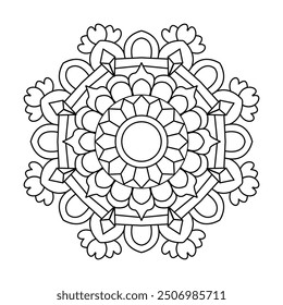 Sacred Geometry mandala coloring book page. Easy Mandala Coloring Book Pages for Adults to Relax, Experiences Give Relief. Resizeable Vector File