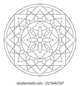 Sacred geometry mandala coloring page for adults. Abstract mystical signs vector illustration