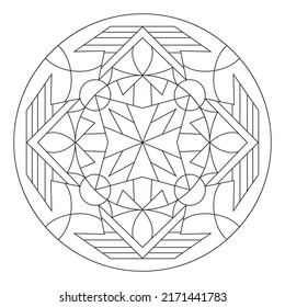 Sacred geometry mandala coloring page for adults. Abstract mystical signs vector illustration