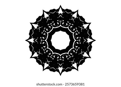 Sacred geometry mandala featuring a central circle and intricate radiating shapes on a clean background	
