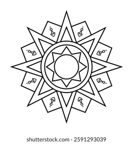 Sacred Geometry Mandala, Intricate Floral Star Pattern, Abstract Symmetrical Line Art for Coloring