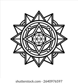 Sacred Geometry Mandala Vector Outline Icon - Geometric Design, Spiritual Symbol, Art, Illustration, Printable	