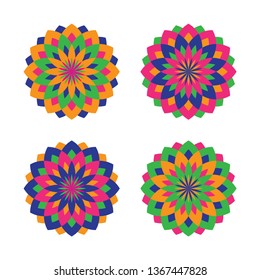 Sacred geometry mandalas.  Set of round vintage floral elements. Colorful geometric shapes arabesques. Business signs, labels, trendy hipster icons. Print for poster, background, wallpaper. 